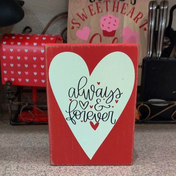 Always and Forever Red Wooden‎ Valentine's Day Heart Love Wall Tabletop Decor - Picture 2 of 9